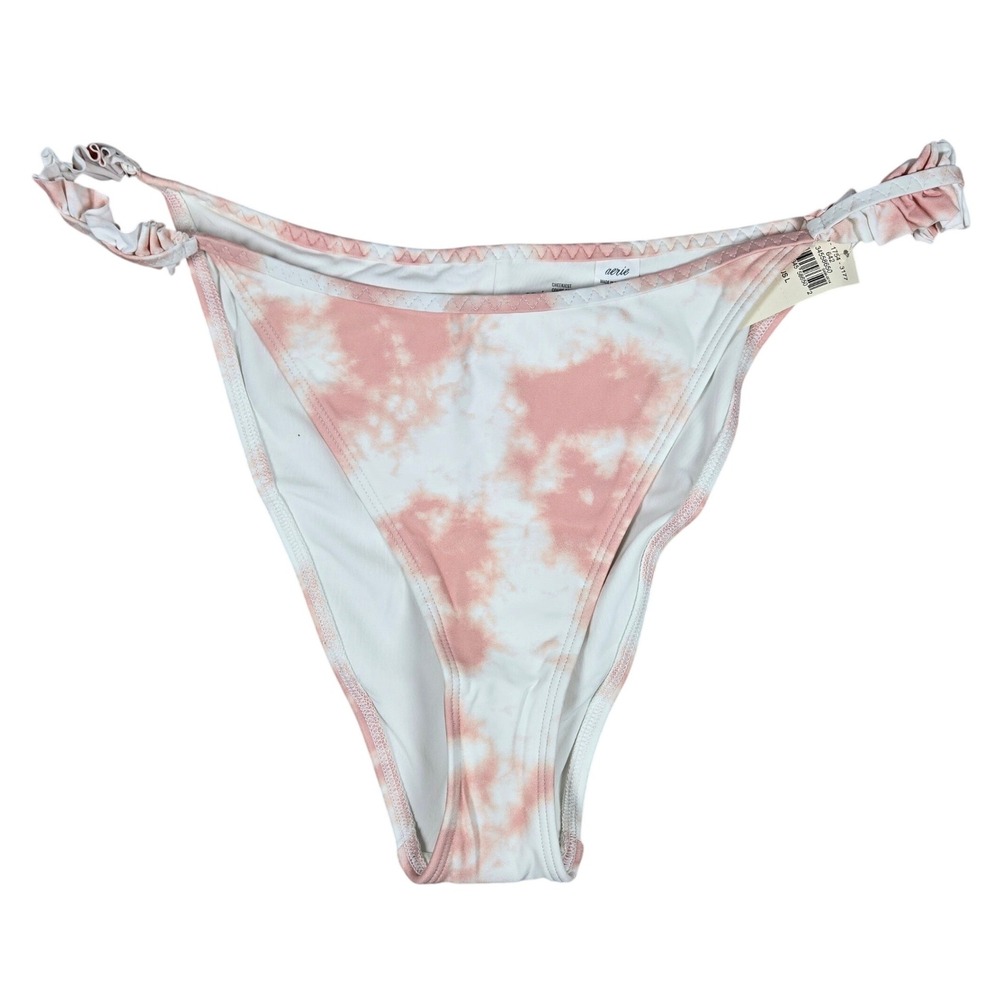 Aerie Cheekiest Bikini Bottoms Pink Tie Dye Ruffle Small L